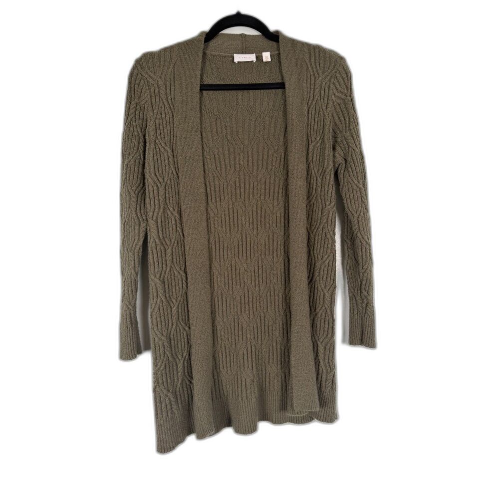 Cyrus Cardigan XS Green Open Front Knit Longline Cable Sweater